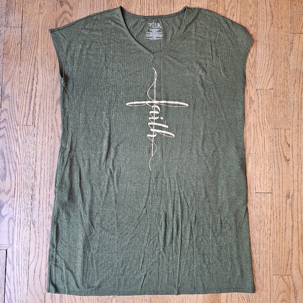 Time and Tru Olive Graphic Dress Size XL